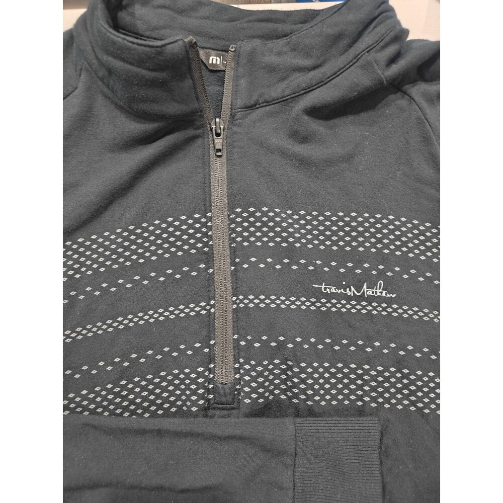 Travis Mathew Men's 2XL Quarter Zip Golf Pullover Black Stripe Rayon Mid Weight